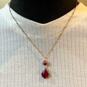 😍14 Kt Yellow Gold Garnet Necklace😍Beautiful teardrop Garnet 💝